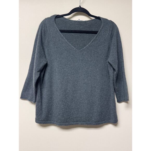 360 CASHMERE 100% Cashmere V-Neck 3/4 Sleeve Sweater, Gray, Sz M - Picture 1 of 8